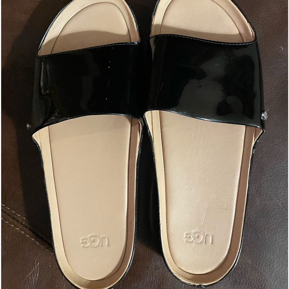 Ugg black patent leather sandals